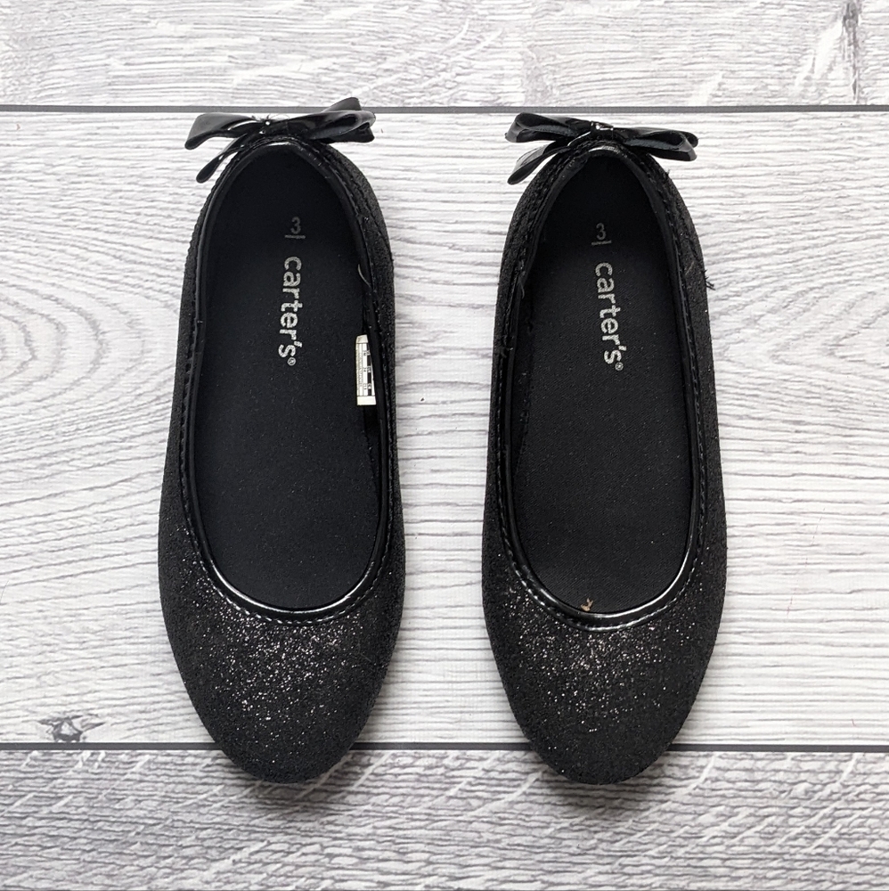 Girls Black Sparkly Flats - Size 3